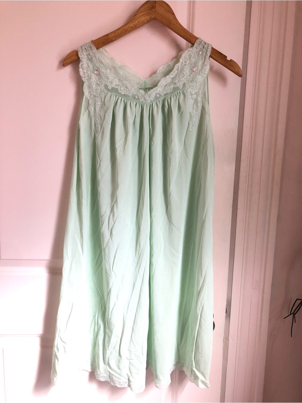 Women's Mint Lace-Trim Nightgown Vintage Babydoll